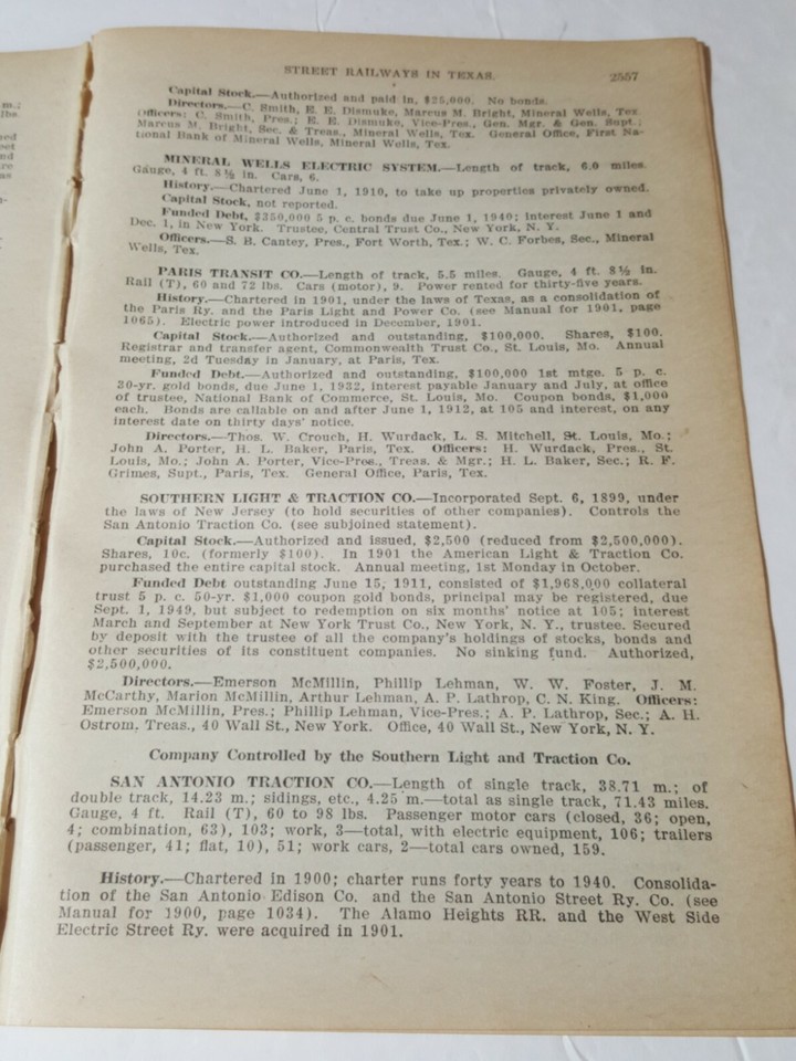 1911 Railroad train street railway reports TEXAS Horse & Electric