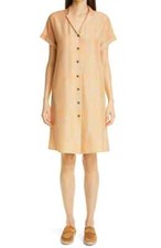 Lafayette 148 New York SAWYER DRESS TANNED CORAL, Button Front Silk Wmn's  Large