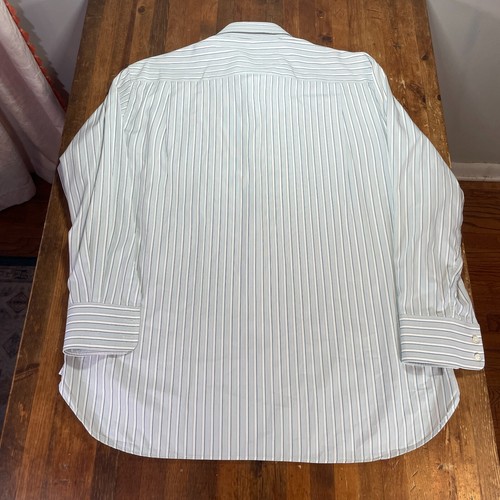 Armani Collezoni Shirt Mens 42 16.5 Blue Striped Button Up Preppy Dress Shirt - Picture 12 of 13
