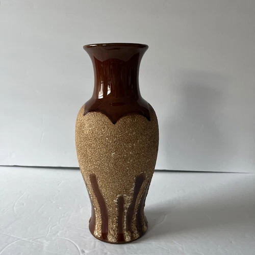Haeger Pottery Vase (?) Brown Drip Glaze Sand Texture approx. 10 1/2in