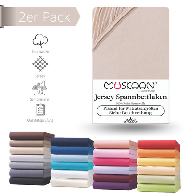 2er Pack Jersey Spannbettlaken Spannbetttuch 100% Baumwolle 8 Größen 32 Farben