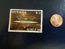 Olympic Barcelona 1992 5 Rings Guyana Korea 1988 Perforated Stamp
