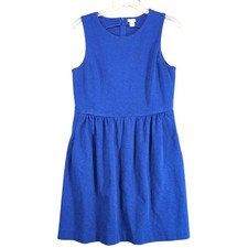 J Crew Blue Pleated Ponte Knit Fit & Flare Dress Sz M Knee-Length Preppy Retro