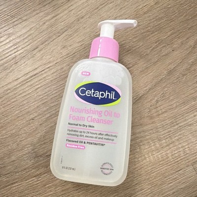 Cetaphil Oil-to-Foam Face Cleanser Normal-Dry Removes Makeup 8oz Pump