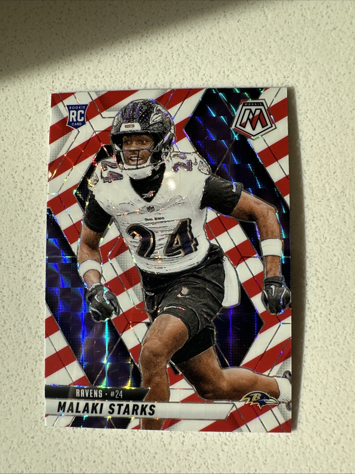Malaki Starks 2025 Panini Mosaic #347 Red and White Stripe Mosaic Prizm Rookie