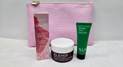 Elemis Dew of the Gods Nue Skin Serum 3pc Travel Set Rose Oil Cleansing + Bag