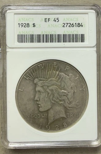 1928 P Peace Dollar $1 -ANACS EF 45 - Key Date - ANACS Soapbox Holder