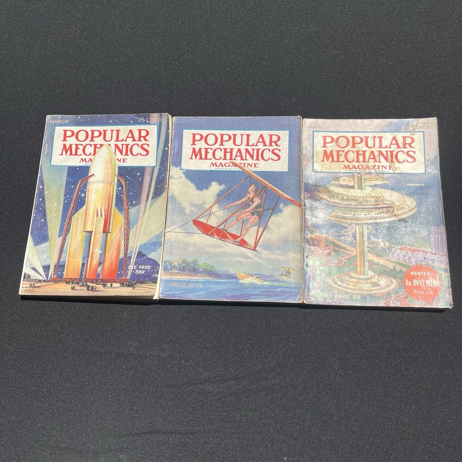 Vtg Popular Mechanics Magazine 1930 March May July Space, Spies, Atlantis Lot 3