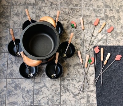 Fondue Set Heino Netz,fonduekarussell 28-teilig Top Zustand Aluguss
