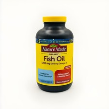Nature Made Burp-Less Fish Oil 1200mg, 360mg Omega-3 Softgels 200 Ct Label Dama