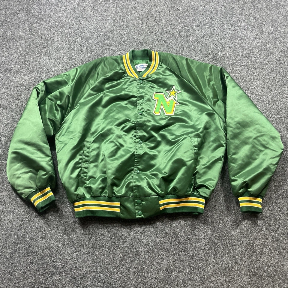 Vintage North Stars Satin Jacket Mens Size XXL Chalk Line Bomber Coat Minnesota - Image 2 of 4