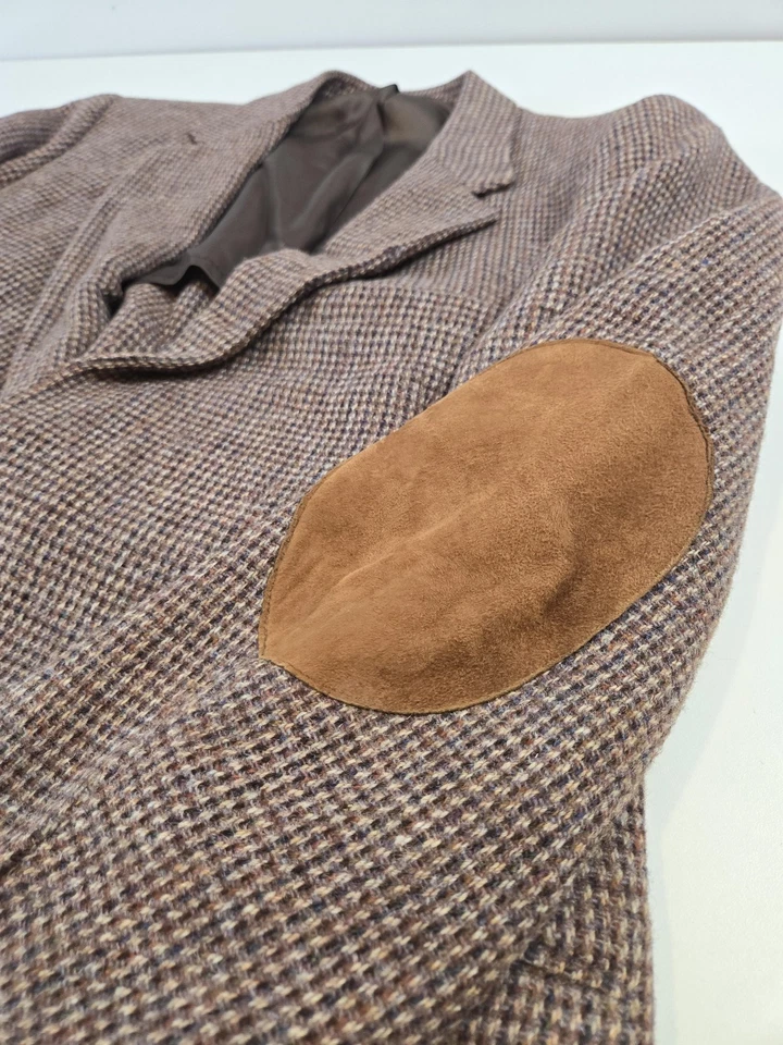 Blazer Stafford Para Hombres 42 Marrón Harris Tweed Codo Parches Hecho en EE. UU. Escocia Foto 2 de 4