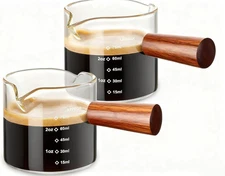2 Pack Espresso Measuring Cups Glass, Small Measuring Double Shot Glass with Woo