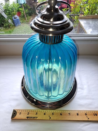 Baby Blue Glass And Silver Tone Glass Lantern - Picture 4 of 9