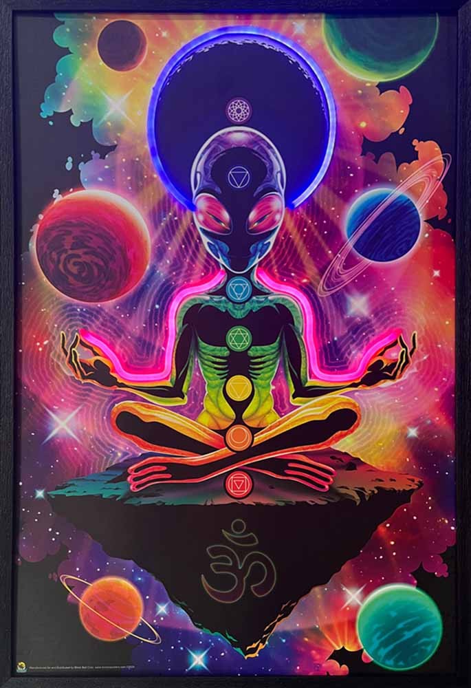 Alien Orbs Meditation Framed LED Neon Light Canvas Print - 24