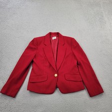Koret Blazer Womens 10 VTG Red Wool Made In USA Gold Button Long Sleeve
