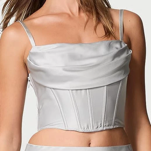 Victoria's Secret Muy Sexy Satén Drapeado Corsé Top L *Perla Plateada* ¡NUEVO! Foto 2 de 3