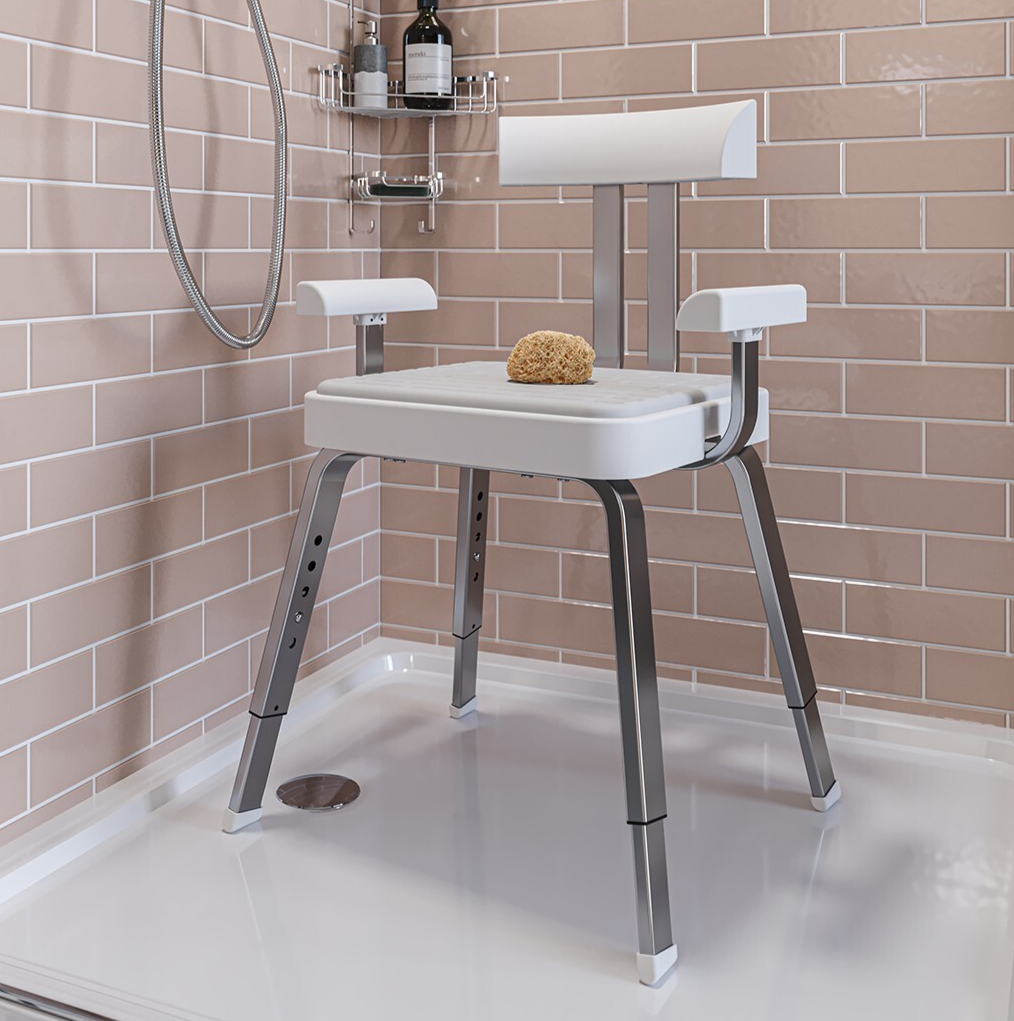 Croydex Shower Chair Serenity White – Height Adjustable Cushioned Shower Seat