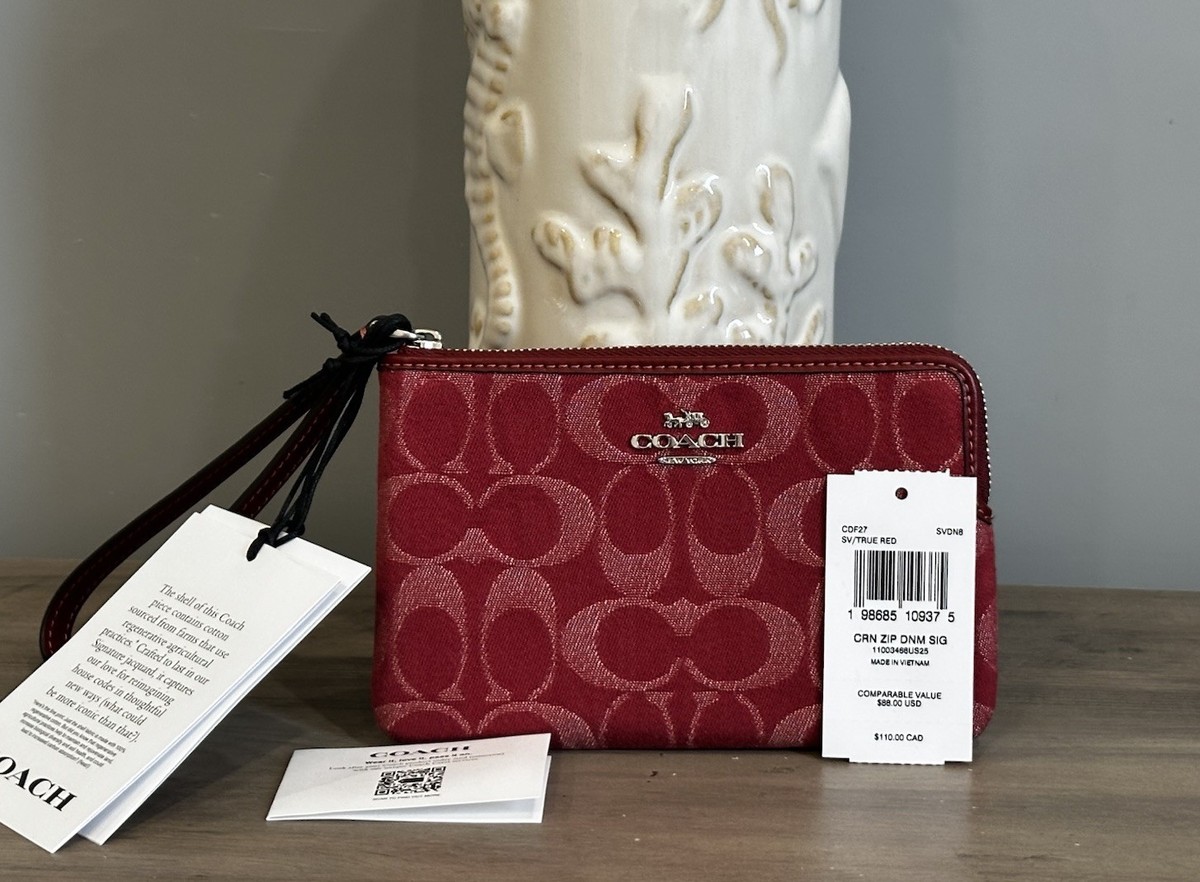 COACH Corner Zip Wristlet In Signature Denim & Leather CDF27