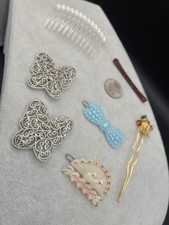 Assortment Of 7 Vintage Hair Clips, Barrettes, Butterfly Bobby Pins,  Combs