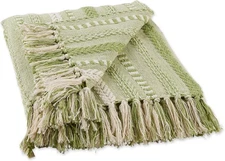 Luxurious Cotton Decorative Throw Blanket 50x60 - Antique Green Striped Design