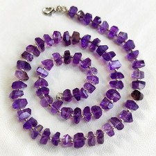 Natural Amethyst Gems 7 to 10 mm Size Faceted Nuggets 17.5" Necklace