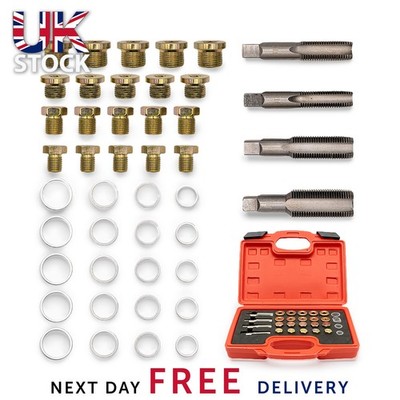 Ölwanne Stopfen Gewinde Reparatur Set 64-teilig M13 M15 M17 M20 Hahn Scheibe Koffer Werkzeug UK