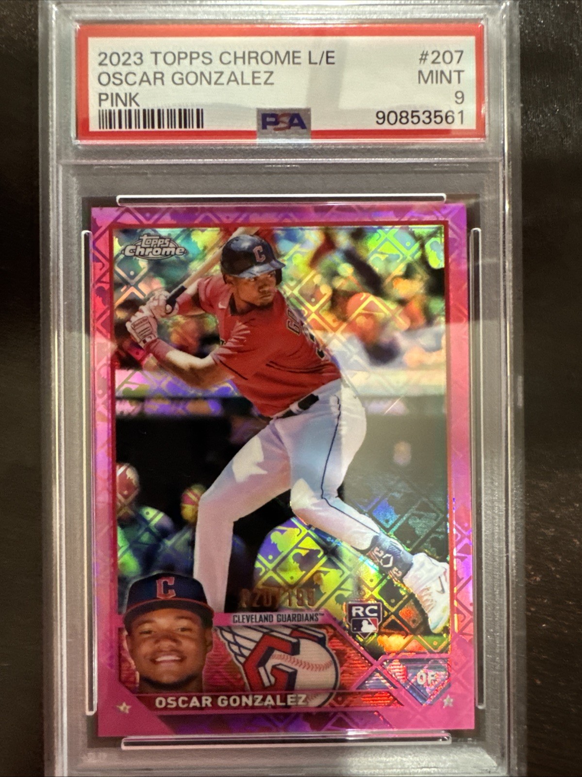 2023 Topps Chrome - Oscar Gonzalez #207 Pink Logofractor Refractor /199 (RC)