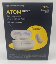 Audien ATOM PRO 2 Wireless Rechargeable OTC Hearing Aids. New Sealed