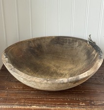 Vintage Antique Wooden Dough Bowl Oval Hand Carved Rustic Primitive Farmhouse