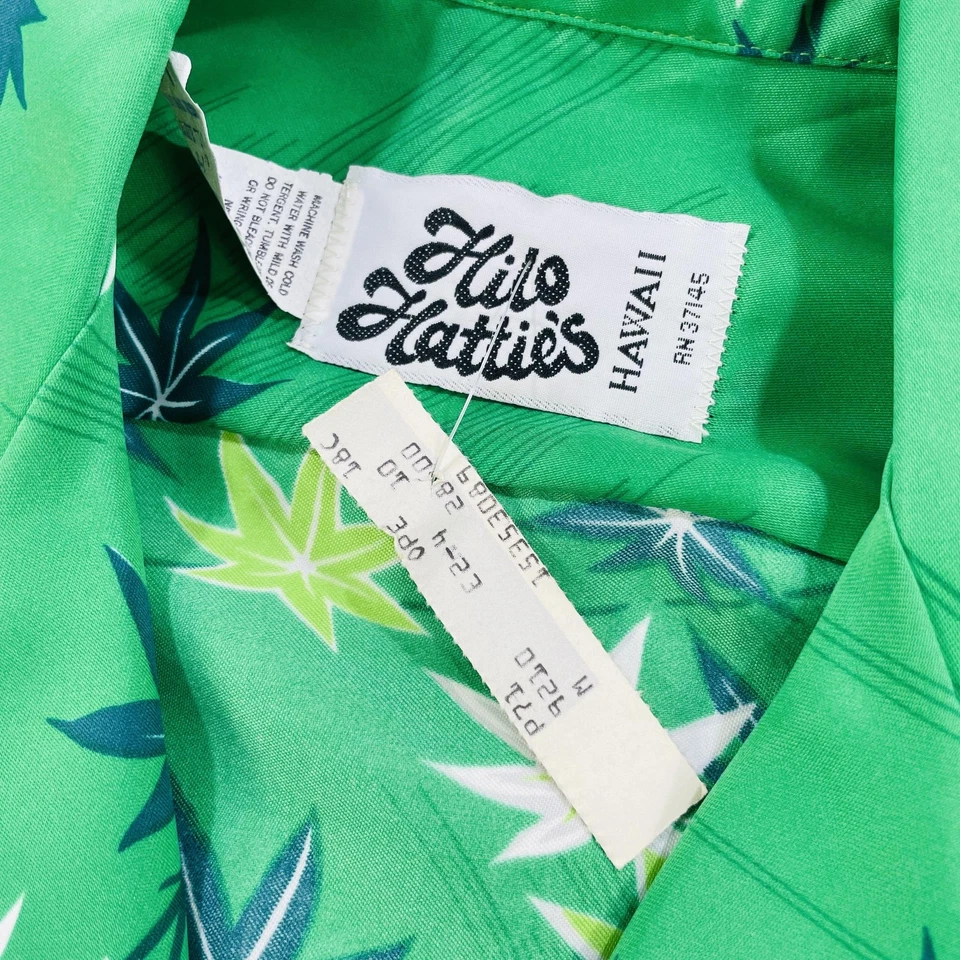 Vintage Hilo Hattie's Shirt Mens Medium Green Aloha Hawaiian Rayon Made in USA - Image 3 of 4