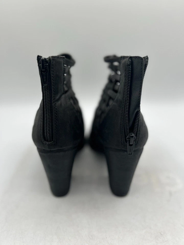 Botín Big Buddha para mujer talla 7,5 cuero negro punta almendra tacón bloque Foto 3 de 4