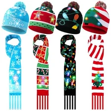 Suhine 8 Pcs Christmas LED Light Up Hats and Light Up Scarf Set 4 Christmas 