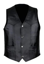 Men's Plain Black Leather Biker Vest - Concealed Carry Motorcycle Club