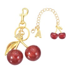 Cherry Keychain, Cherry Bag Charm Initial A Letter Charm Cute Keychain, Gold/Red