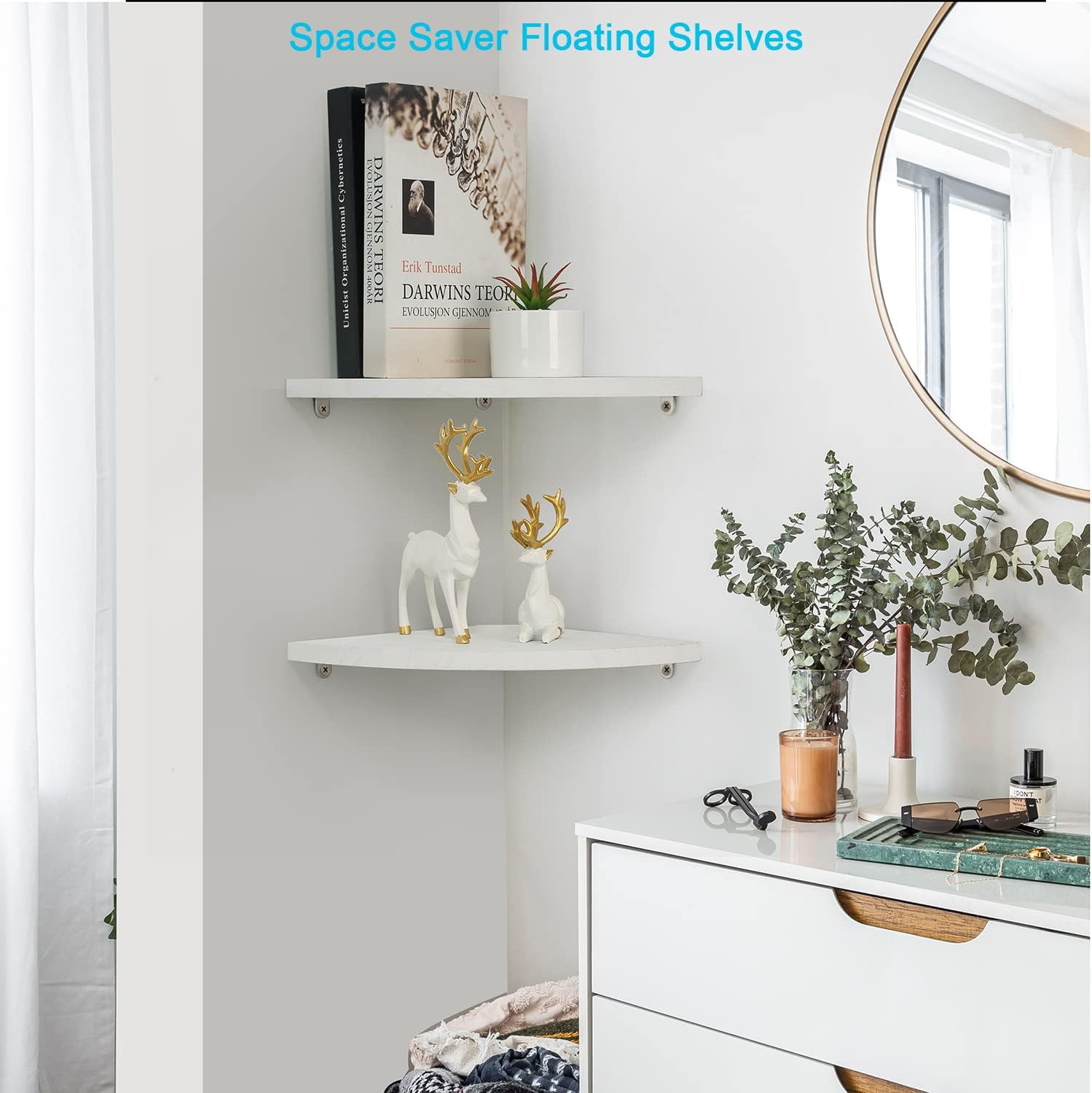 10 Inch Corner Wall Shelf Set of 2, Solid Wood Corner Floating Shelves for Wall,