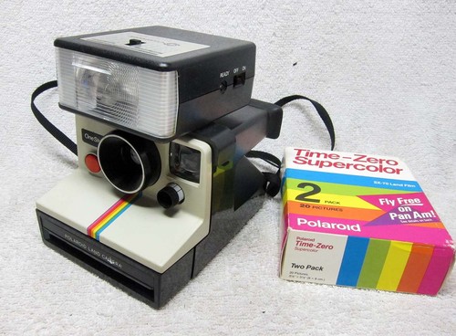 Vintage 1970's POLAROID SX-70 OneStep RAINBOW Camera w/ Flash & FILM 2-Pack - Picture 2 of 10