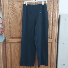 Belle By Kim Gravel NWT Size 8 Resort Ready Ponte Wide-Leg Pant W/Buttons Black