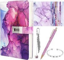 Secret Diary with Lock for Girls,Purple UV Leather Journal with Lock Kids Passwo