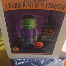 8 ft LED Lighted Freestanding Halloween Inflatable Frankenstein with Pumpkin