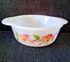 Vintage Anchor Hocking Fire King Milk Glass Peach Blossom Round Pint Casserole