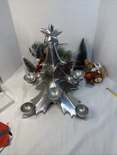Cast Silver Metal Christmas Tree Candle Holder 14" Tall. Holds 8 Rd Candles.