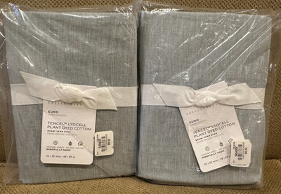 Pottery Barn TENCEL LYOCELL PLANT DYED COTTON ASH GRAY Set of 2 EURO SHAMS NEW