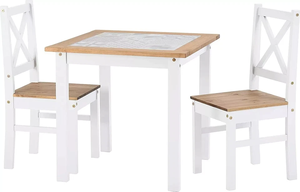 Salvador 1Plus2 Tile Top Dining Set, White, Wood, 2 Seater - Image 2 of 4