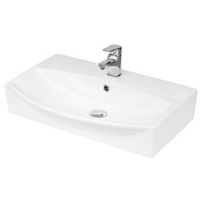 Nuie 600mm Wall Hung Compact Ceramic Basin Rectangular 1 Tap Hole Bathroom Sink