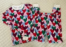 Hanna Andersson Organic Cotton Long Pajamas Hearts Valentine Girl Size 150 12