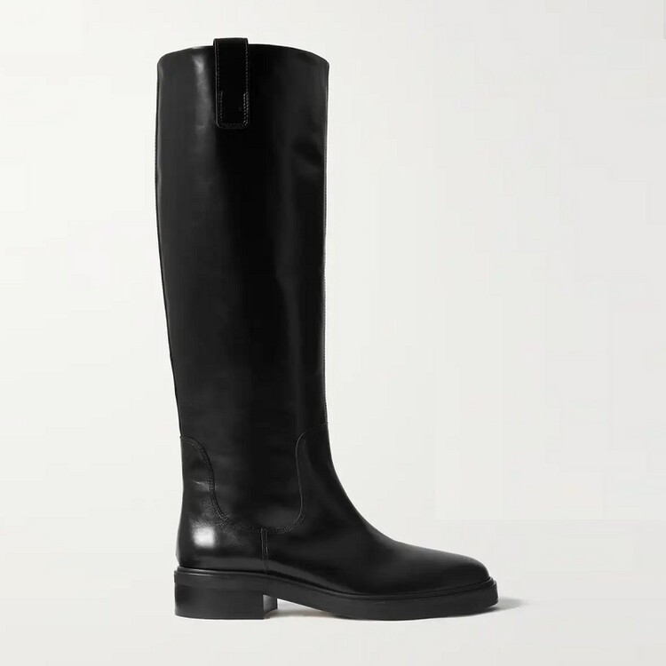 Retro Women Knee High Boots Low Heels Leather Pull on Casual Knight Riding Boots