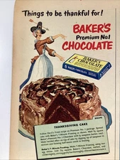 Bakers Chocolate General Mills Print Ad 1950 Atlanta AJC Thanksgiving