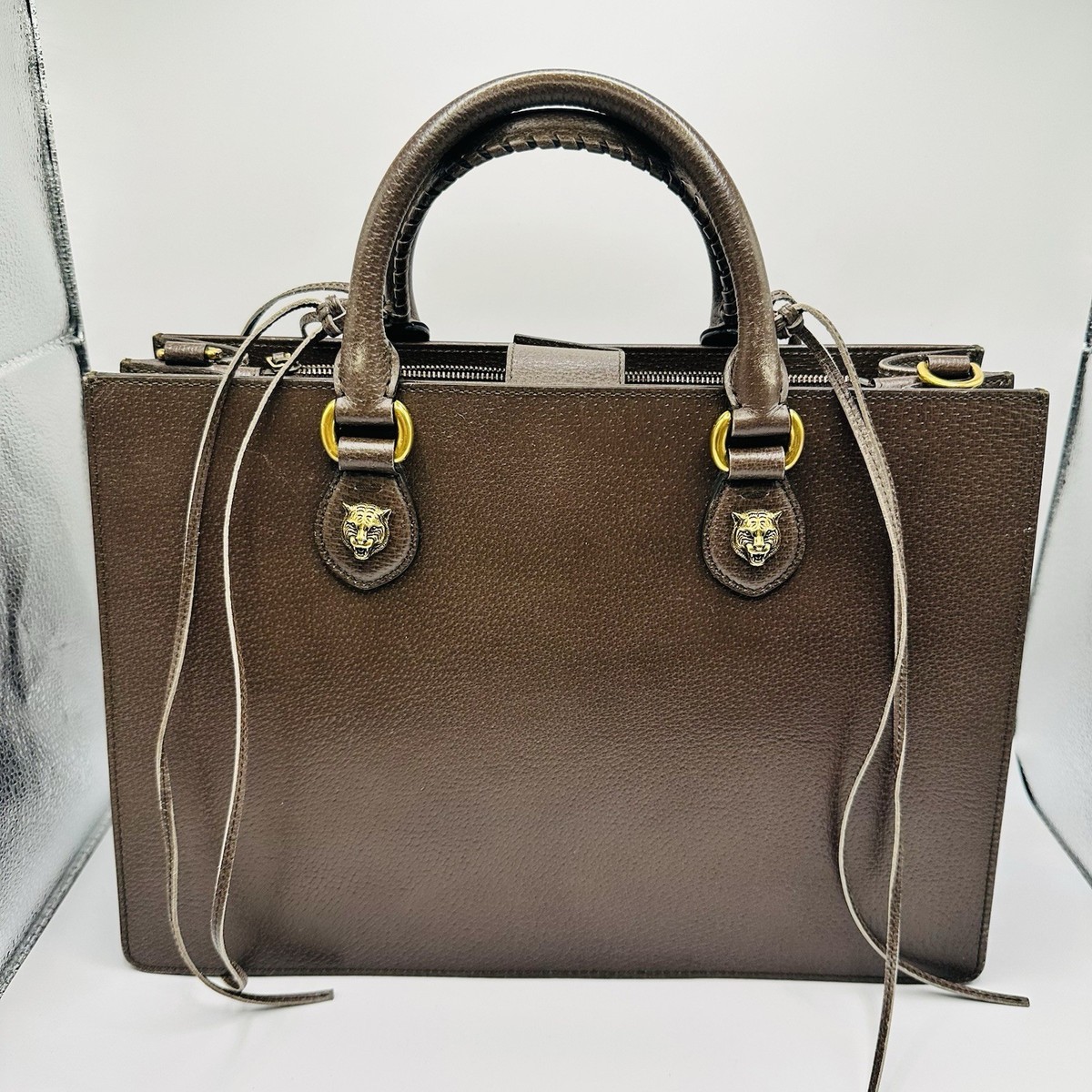Gucci Brown Animalier Women's Leather Top Handle Big Bag Purse