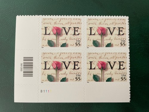 SFSTAMPS US Scott 3499 Plate Block Of 4 Stamps MNH Love 2001 FREE SHIPPING